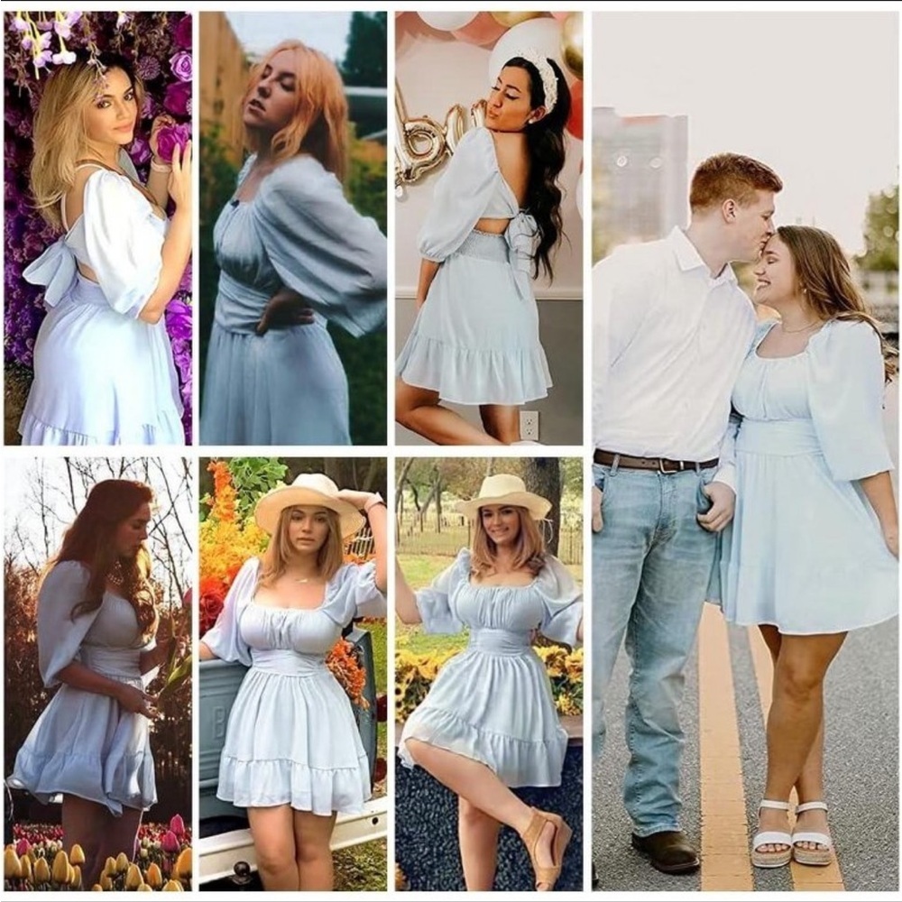 Exlura Elegant Off-Shoulder Light Blue Dress - Picture 2 of 6